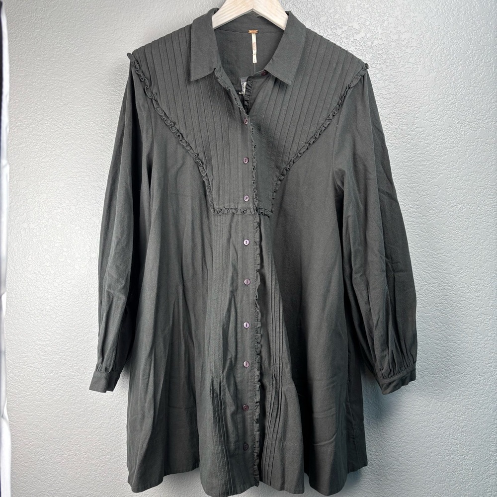 NWT Free People Women’s Charcoal Gray Long Sleeve Dress, Oversized Boho, Large - Picture 1 of 15